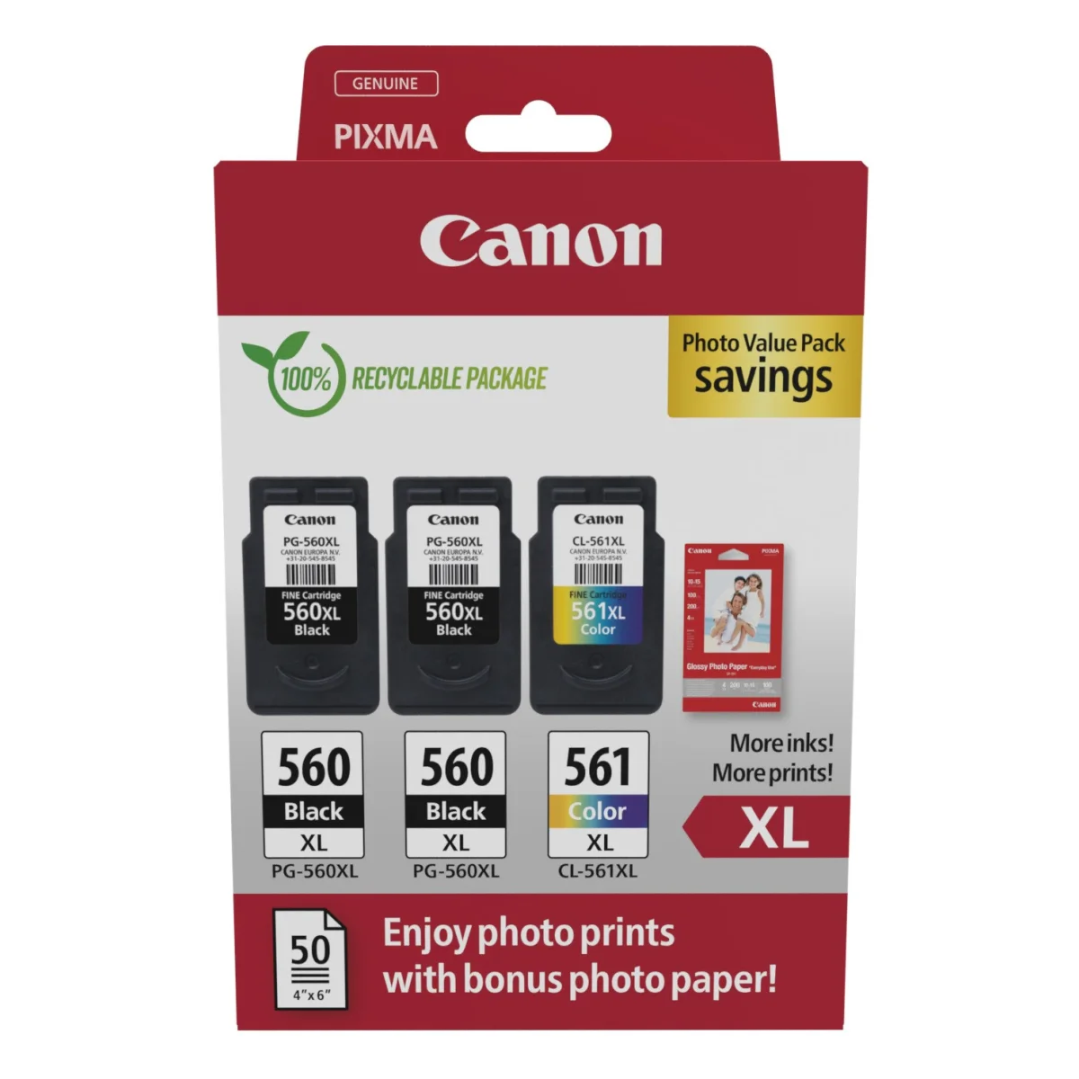 Canon Druckerpatrone 'PG-560XL+CL-561XL' Multipack 2x schwarz +1x farbig PVP  