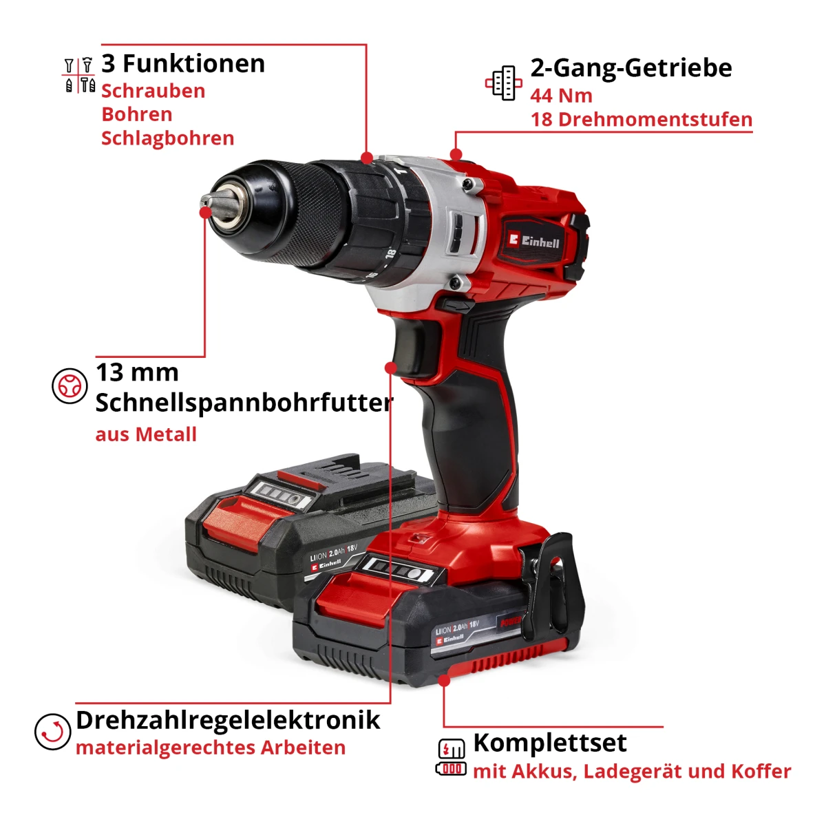 Einhell Schlagbohrschrauber-Set TE-CD 18/2 