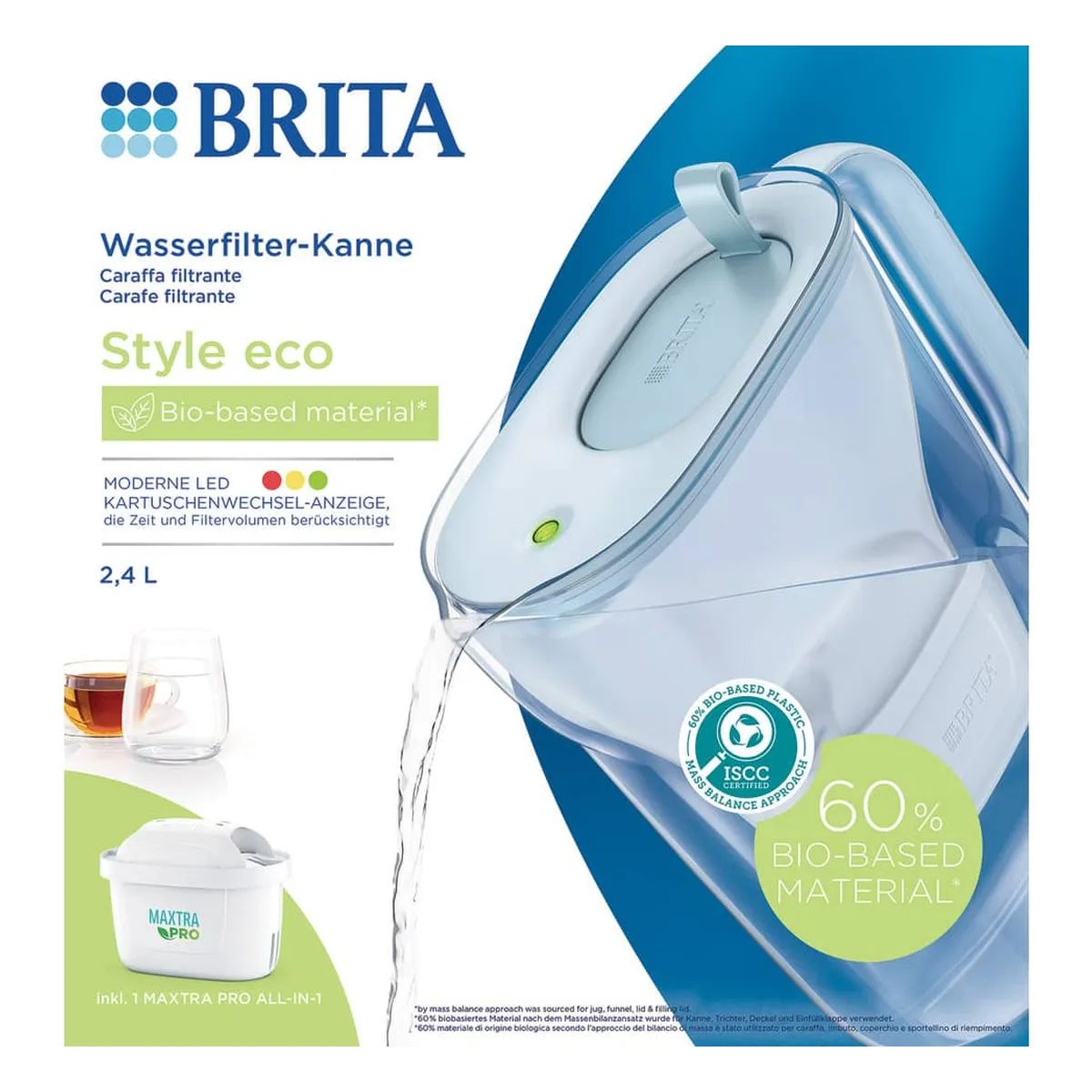 BRITA® Wasserfilter-Kanne Style eco - gletscherblau, inkl. MX PRO