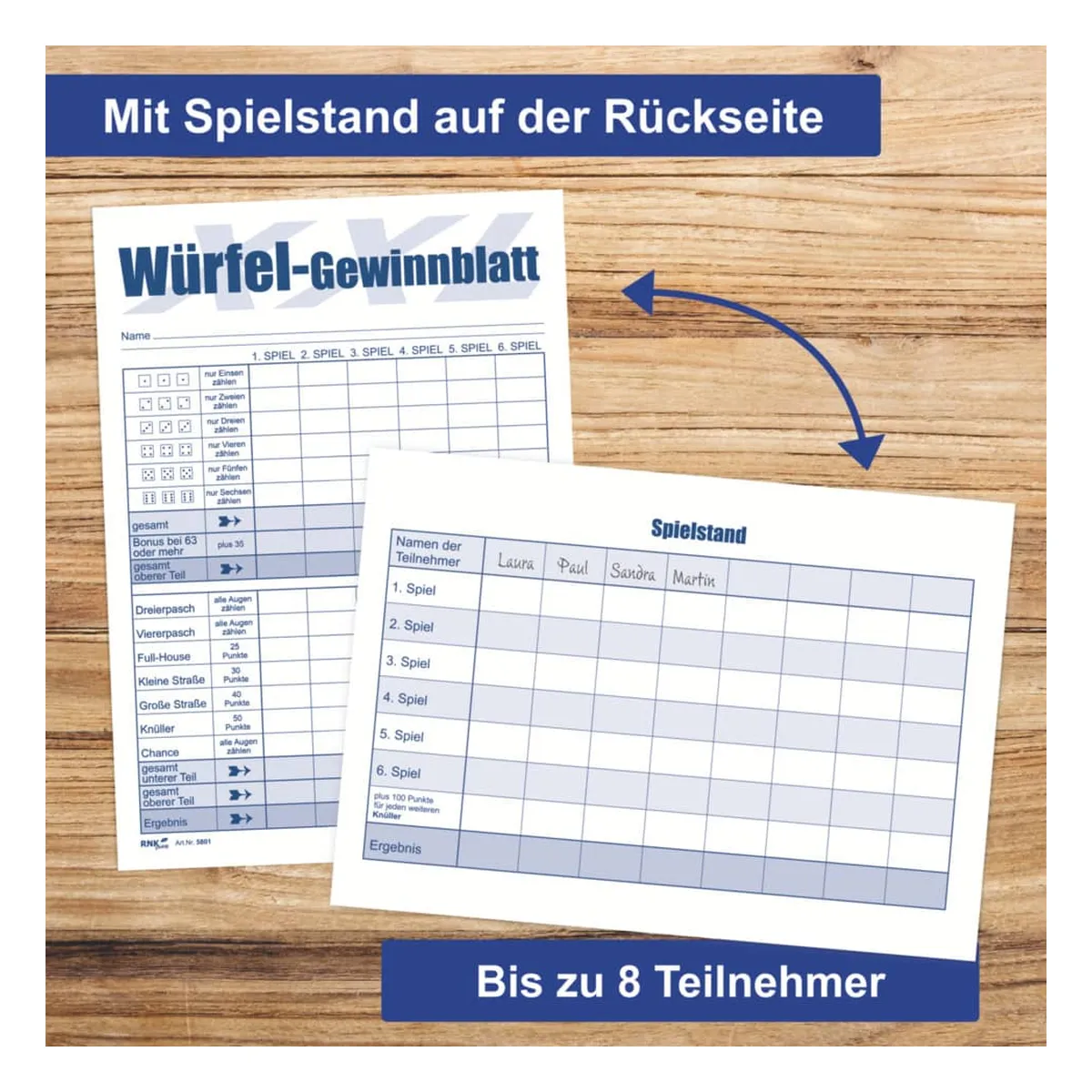 RNK Verlag Würfelspiel-Gewinnblatt XXL - Block, DIN A5, 2 x 85 Blatt