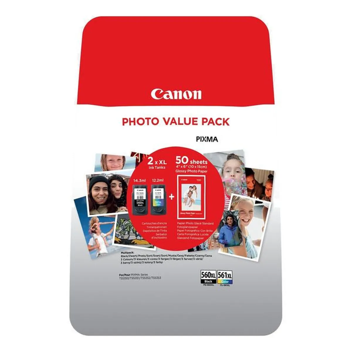 Canon Druckerpatrone 'PG-560XL+CL-561XL' Multipack schwarz + farbig +50 Blatt Fotopapier  