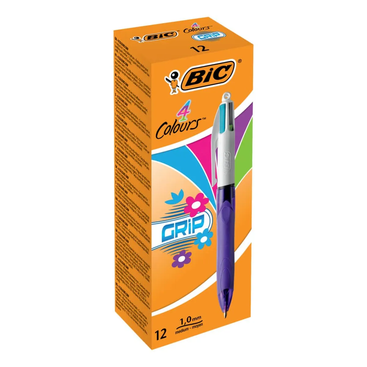 BiC Vierfarbkugelschreiber 4 Colours GRIP Fashion - dokumentenecht, 0,4 mm, lila/weiß