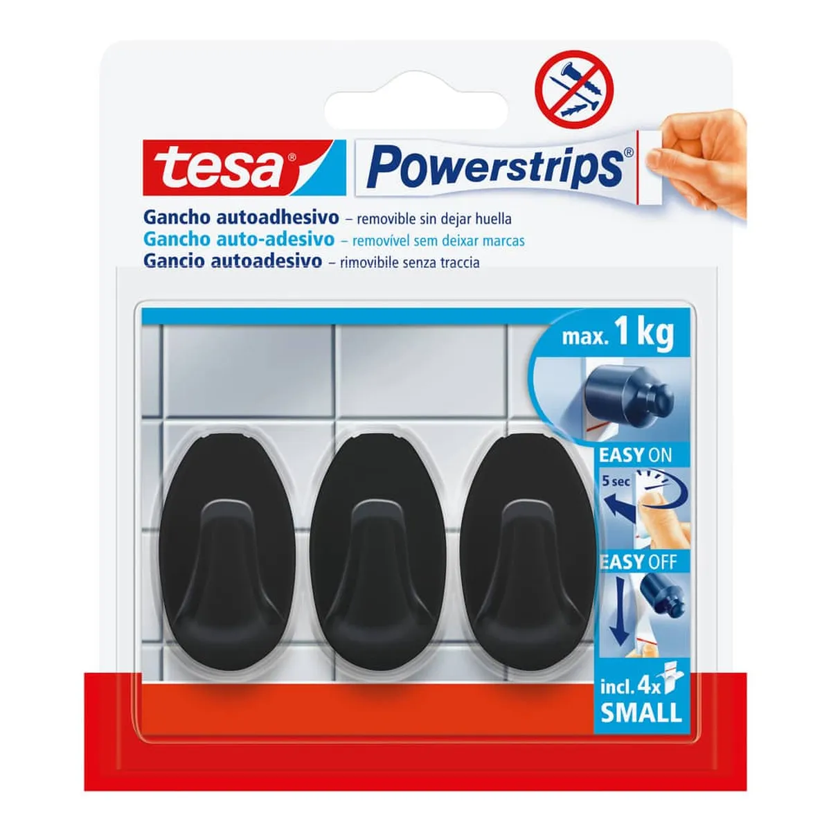 tesa® Powerstrips® Systemhaken - ablösbar, S Oval schwarz Small 1 kg