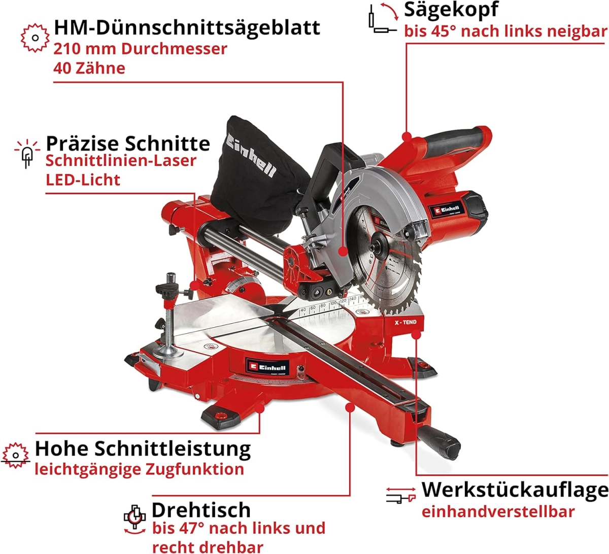 Einhell Akku-Zug-Kapp-Gehrungssäge TE-SM 36/210 Li - Solo