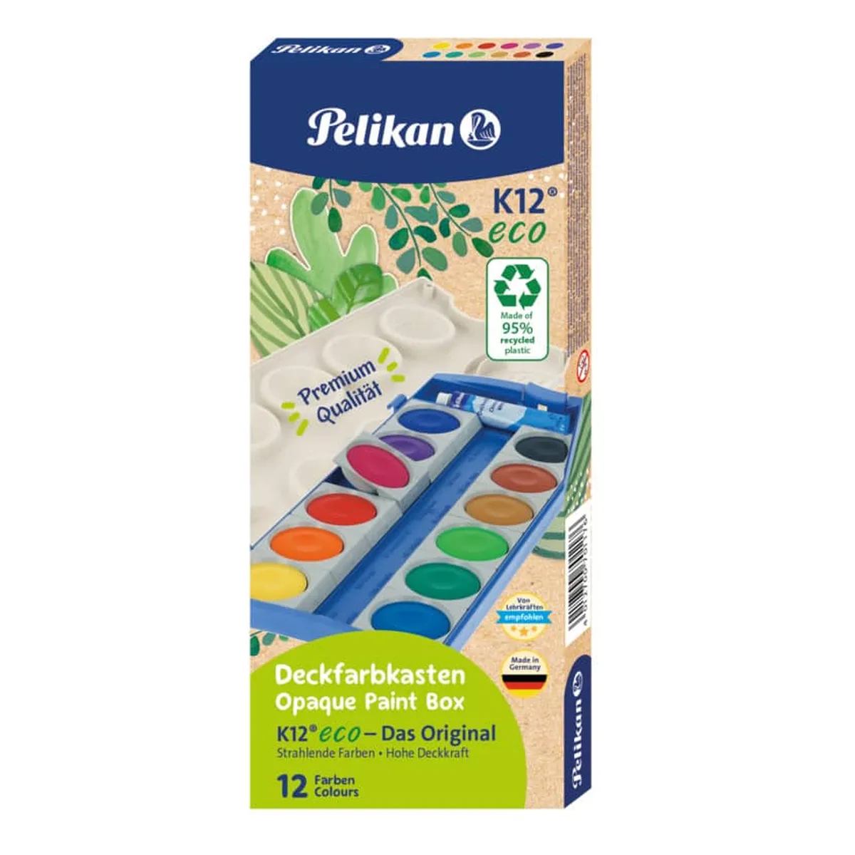 Pelikan® Deckfarbkasten K12® eco - 12 Farben + Deckweiß, weiß/hellblau