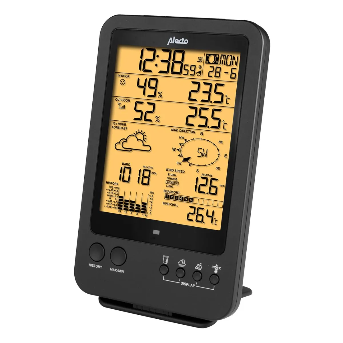 Alecto WS-4700 Professionelle Wetterstation mit Funksensor schwarz