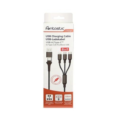 6in1 Ladekabel USB-A/Type-C/8-Pin/Micro USB 1.2m schwarz