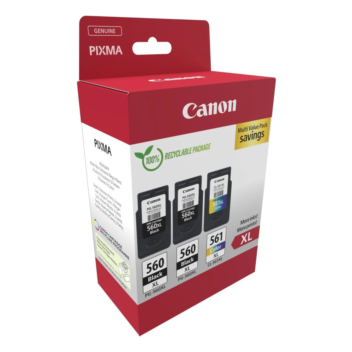 Canon Druckerpatrone 'PG-560XL+CL-561XL' Multipack 2x schwarz +1x farbig  