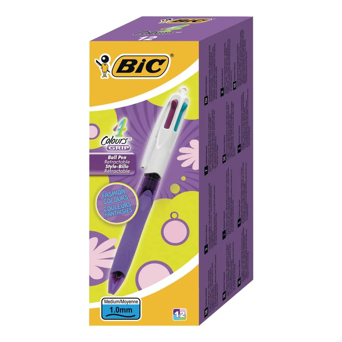 BiC Vierfarbkugelschreiber 4 Colours GRIP Fashion - dokumentenecht, 0,4 mm, lila/weiß