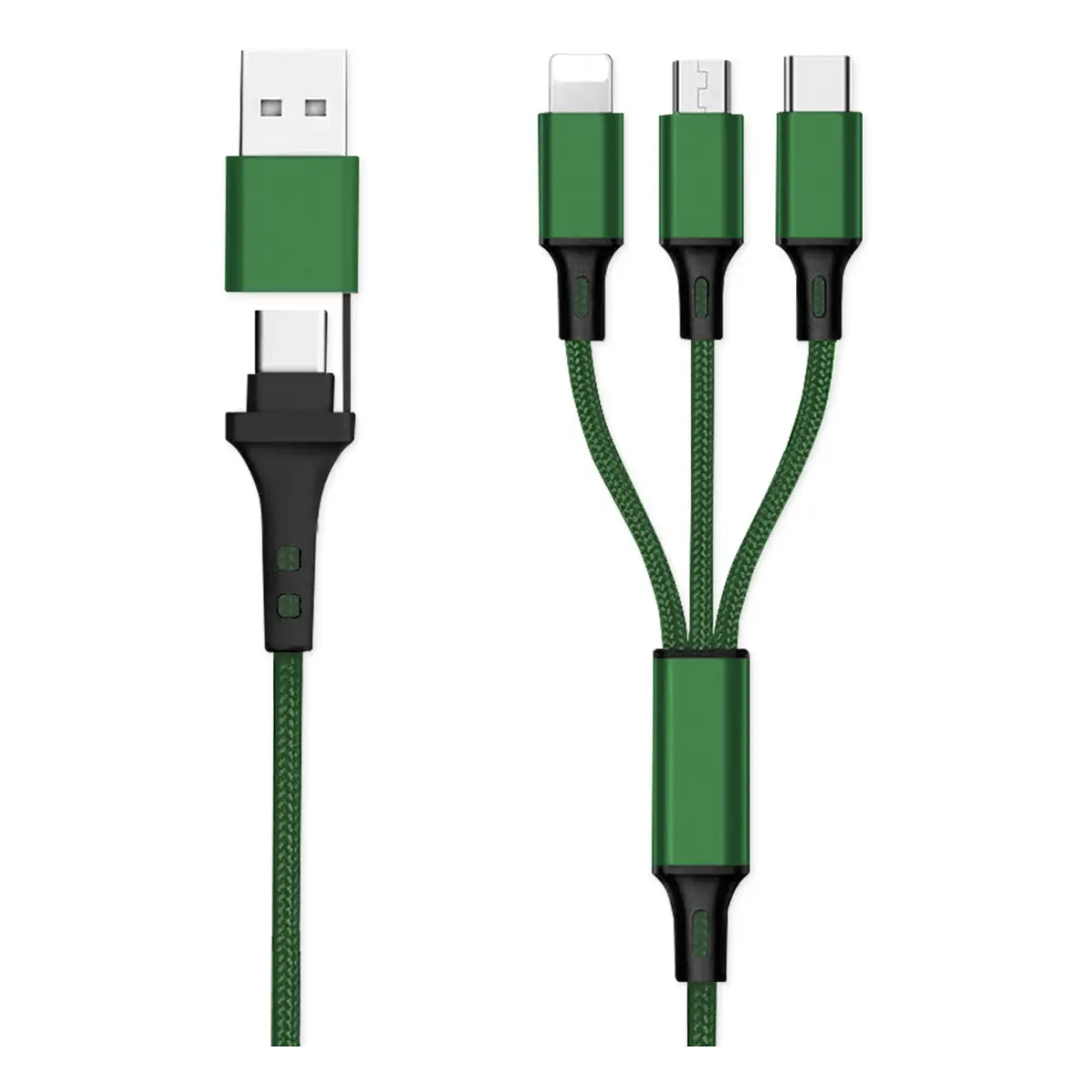 Fontastic 6in1 Ladekabel USB-A/Type-C/8-Pin/Micro USB 1.2m grün