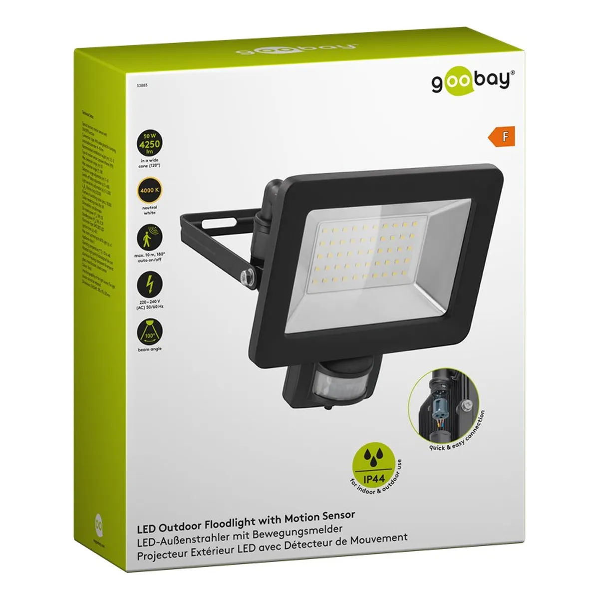 Goobay LED-Außenstrahler, 50 W, mit Bewegungsmelder