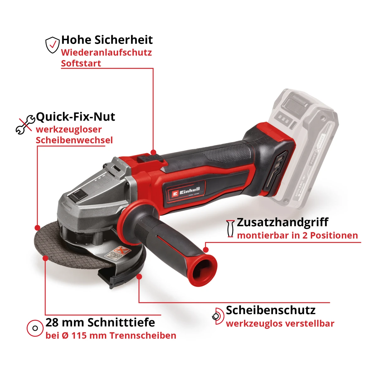 Einhell Akku-Winkelschleifer TE-AG 18/115 Li-Solo