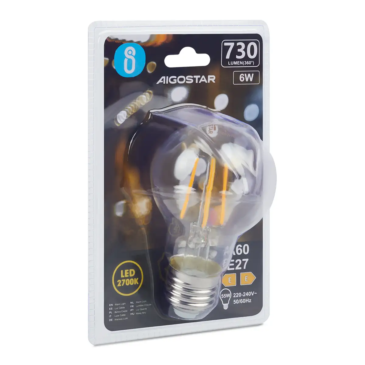 Aigostar LED FILAMENT 'Classic', 6W, E27