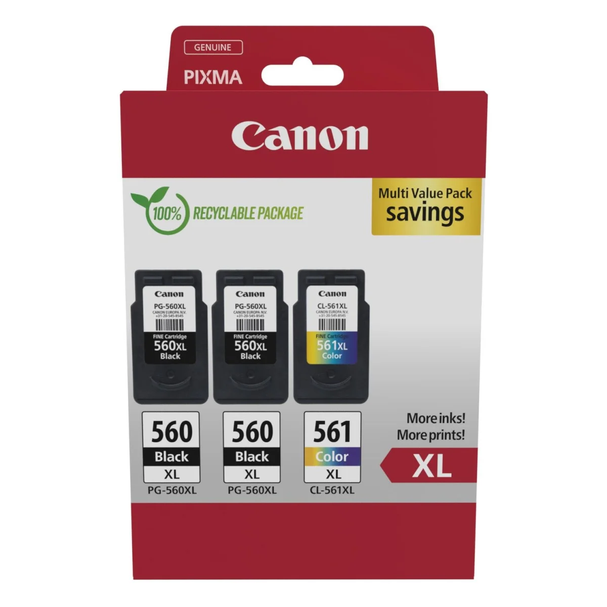 Canon Druckerpatrone 'PG-560XL+CL-561XL' Multipack 2x schwarz +1x farbig  