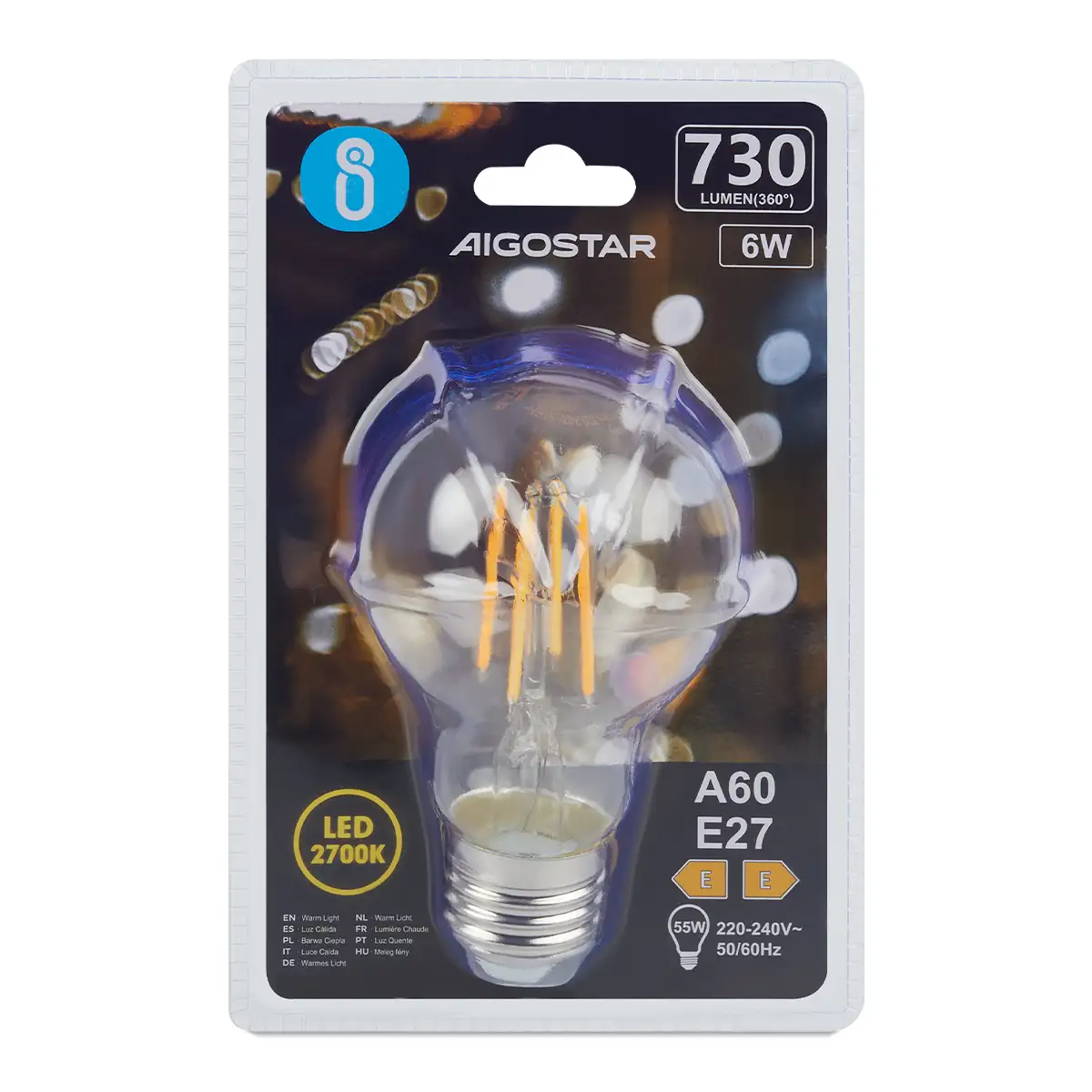 Aigostar LED FILAMENT 'Classic', 6W, E27