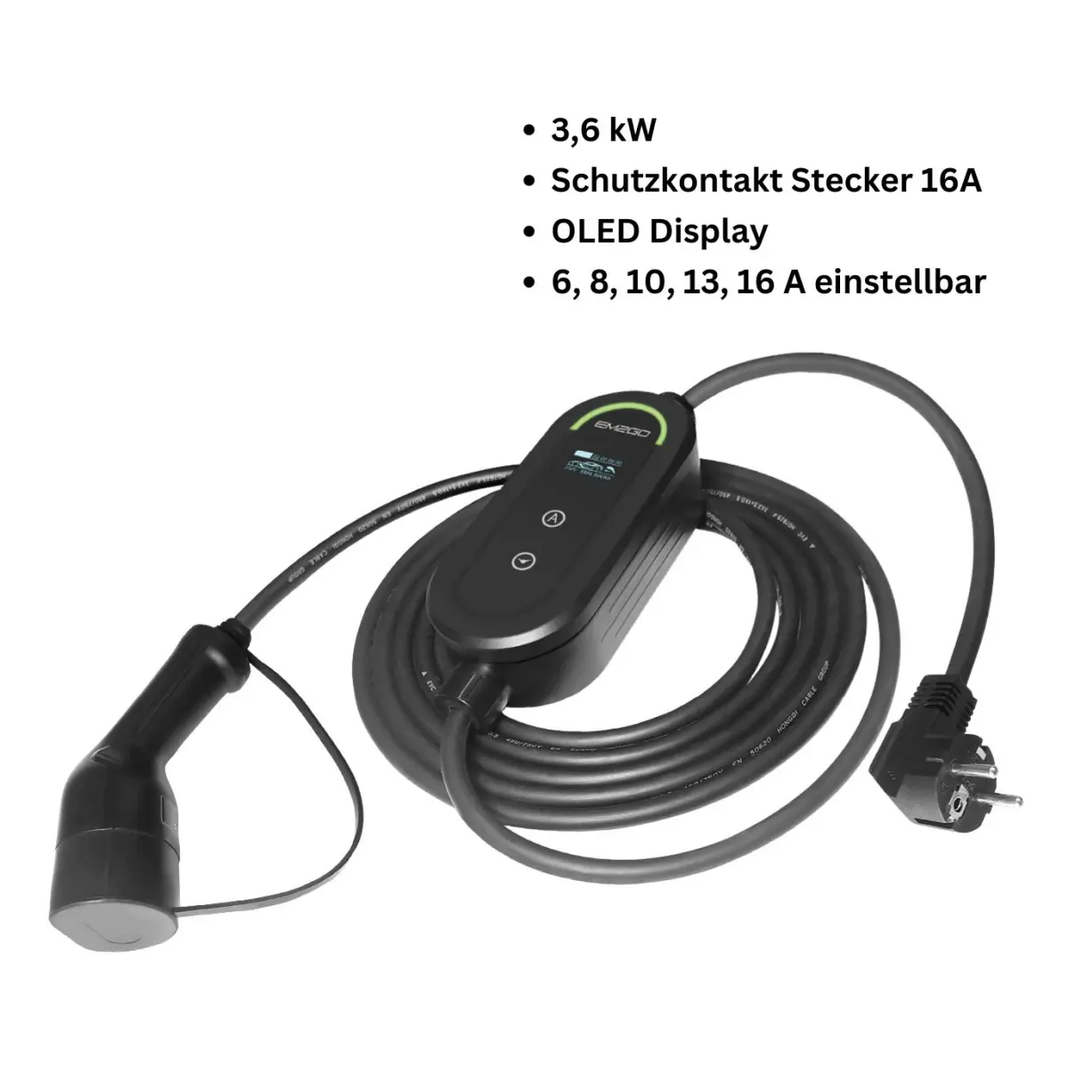 EM2GO AC Portable EV Lader, Ladeleistungszähler, Schuko