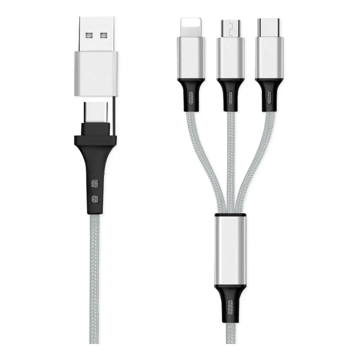 Fontastic 6in1 Ladekabel USB-A/Type-C/8-Pin/Micro USB 1.2m silber